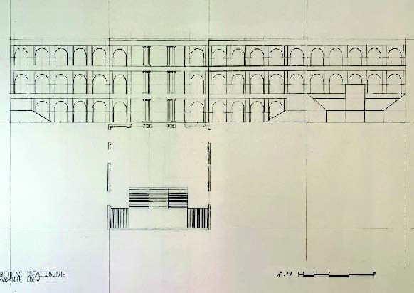 Sketch of the pavilion with facade and elevations